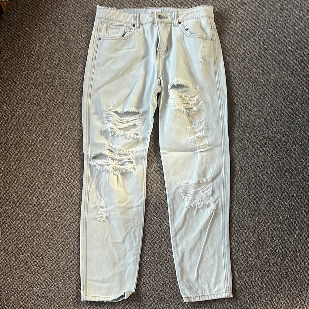 RVCA Blue Straight Leg Jeans with Vintage Distressing